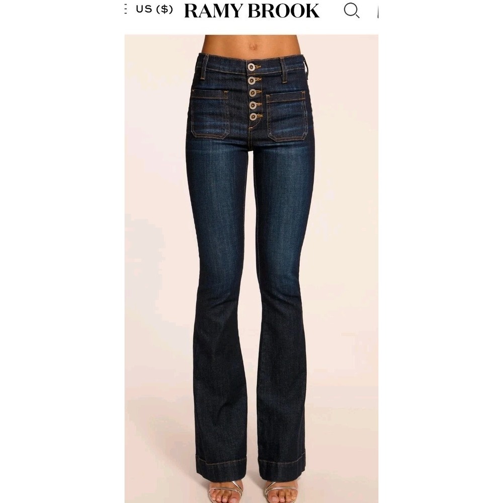 Ramy Brook Cindy High-Rise Flare Jean Dark Rinse Button-fly Retro Women's 28